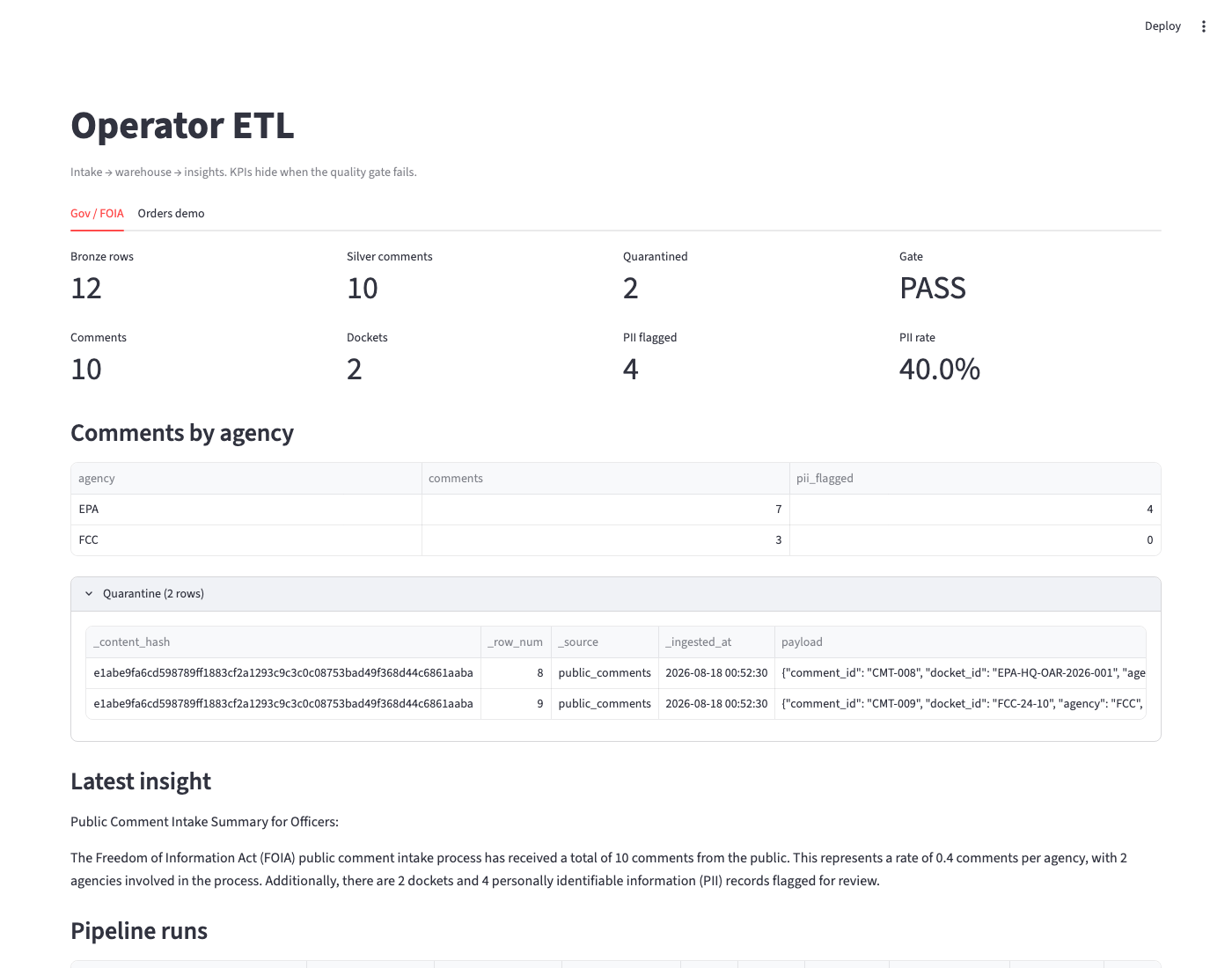 Quarantine expander + latest insight